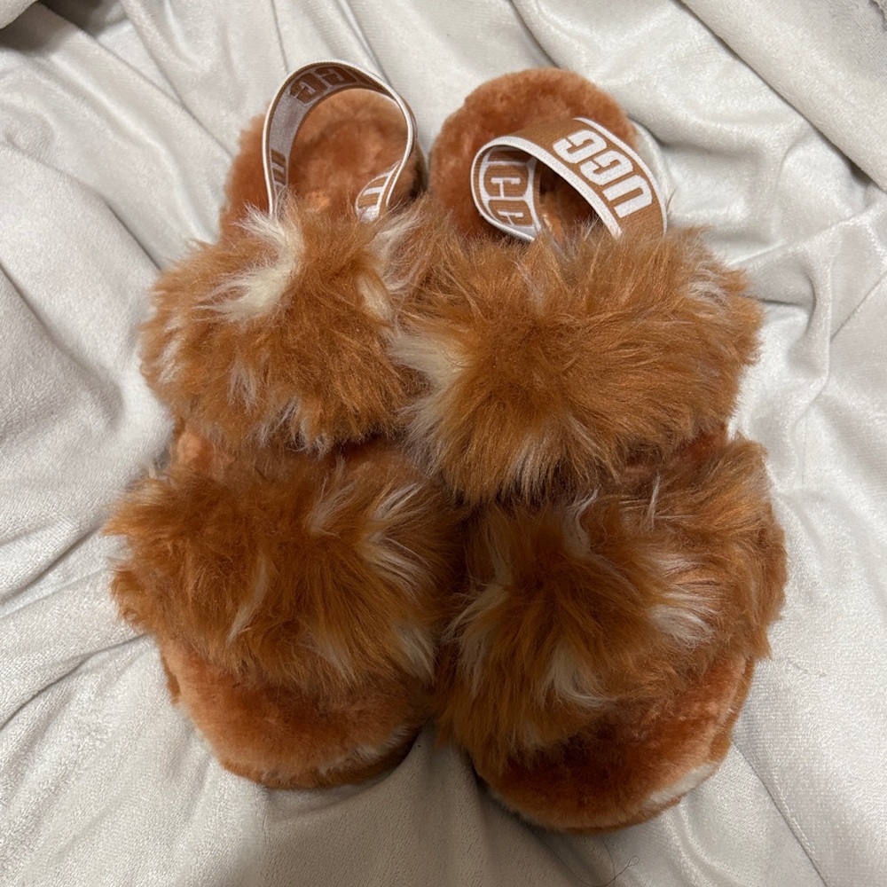 UGG Tan Fluffy Slide Slippers